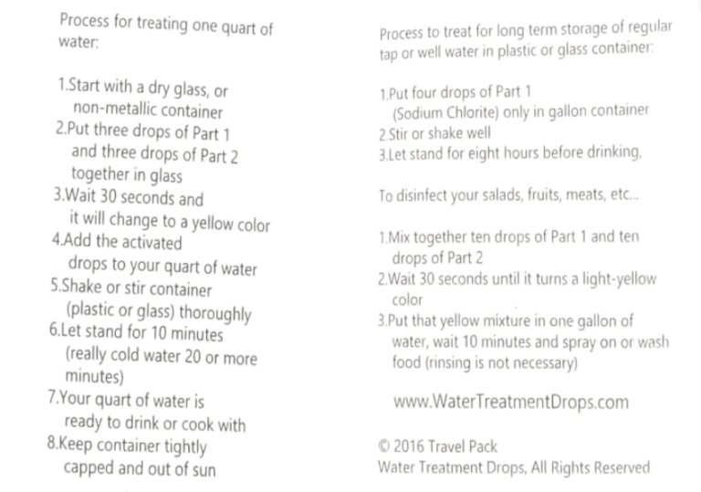 water purification drops manual excerpt instructions Miracle Mineral Solution MMS
